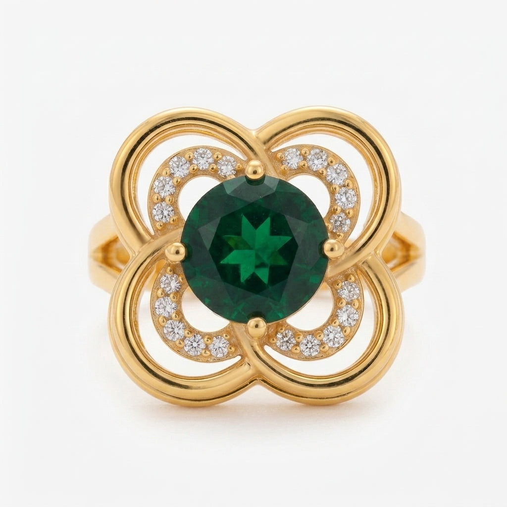 Anillo Giratorio Halo de Trébol de Esmeralda | Oro