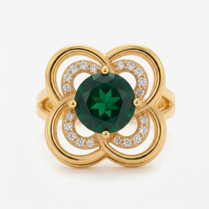 Anillo Giratorio Halo de Trébol de Esmeralda | Oro