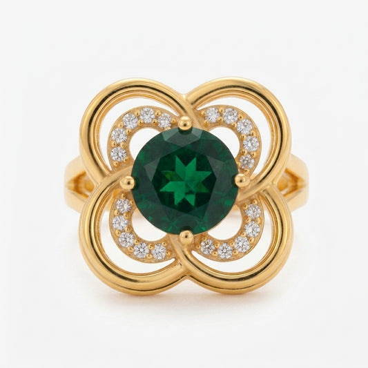 Anillo Giratorio Halo de Trébol de Esmeralda | Oro