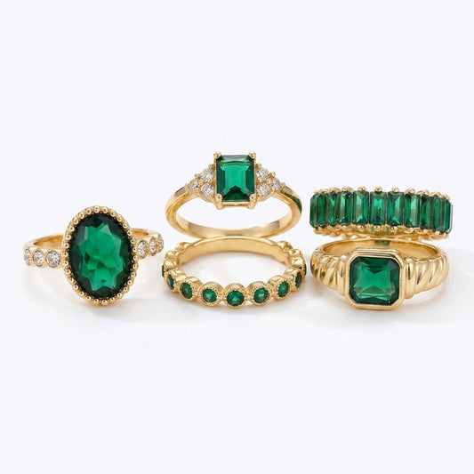 Zarina Set de Anillos de Esmeralda Exquisito | Oro