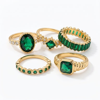 Zarina Set de Anillos de Esmeralda Exquisito | Oro