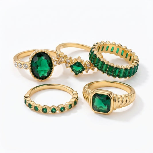 Zarina Set de Anillos de Esmeralda Exquisito | Oro