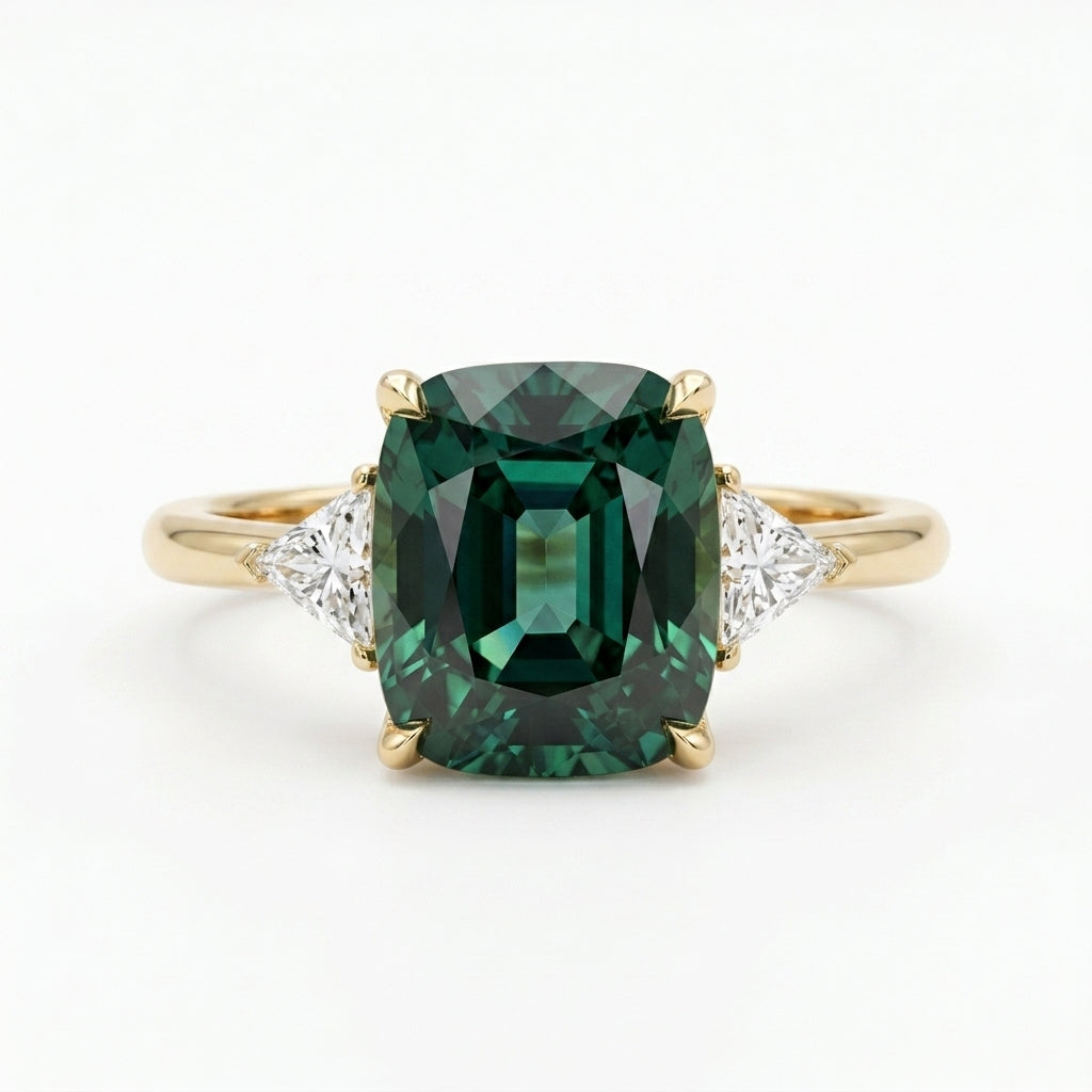 Anillo de Piedra Verde Estilo Vintage | Oro