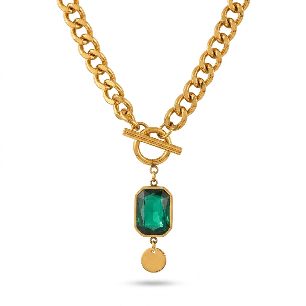 Collar con Dije de Esmeralda de Cadena Gruesa | Oro