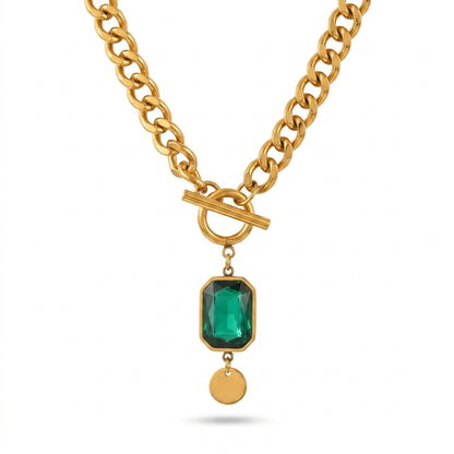 Collar con Dije de Esmeralda de Cadena Gruesa | Oro