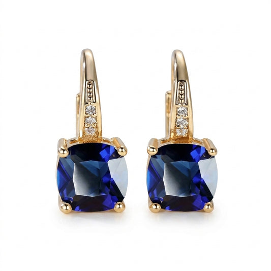 Aretes de Argolla con Piedra de Zafiro Místico | Oro