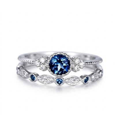 Sapphriel Set de Anillos Corona | Oro Blanco