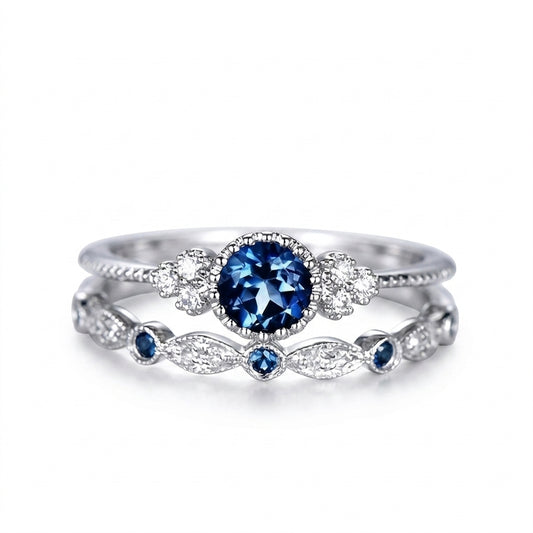 Sapphriel Set de Anillos Corona | Oro Blanco