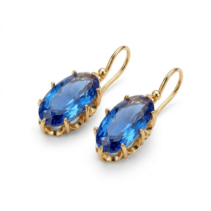 Aretes Floración Azul Dorado | Oro