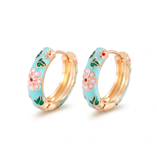 Aretes de Argolla Florales Coloridos | Oro