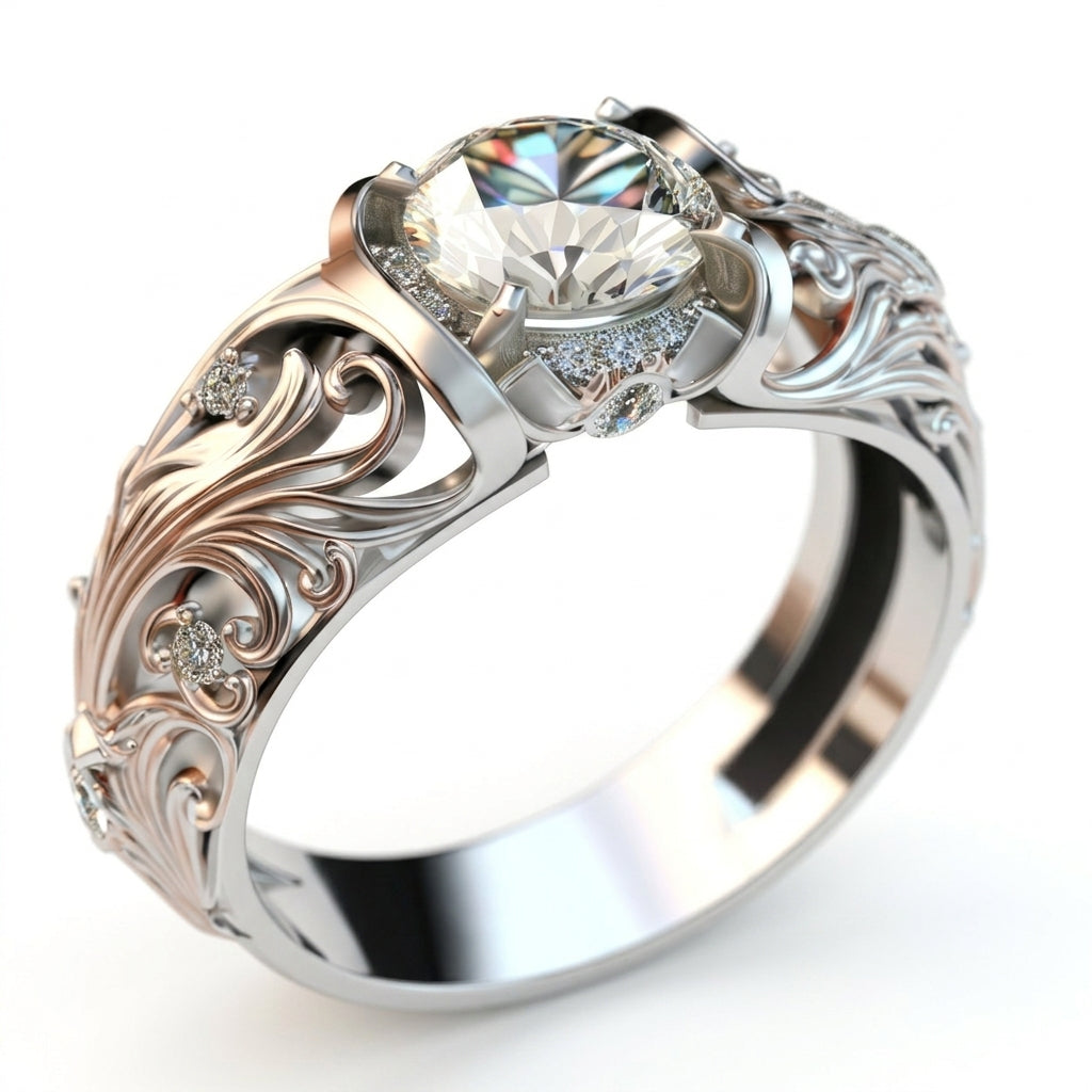 Anillo de Cristal Exquisito | Oro Blanco