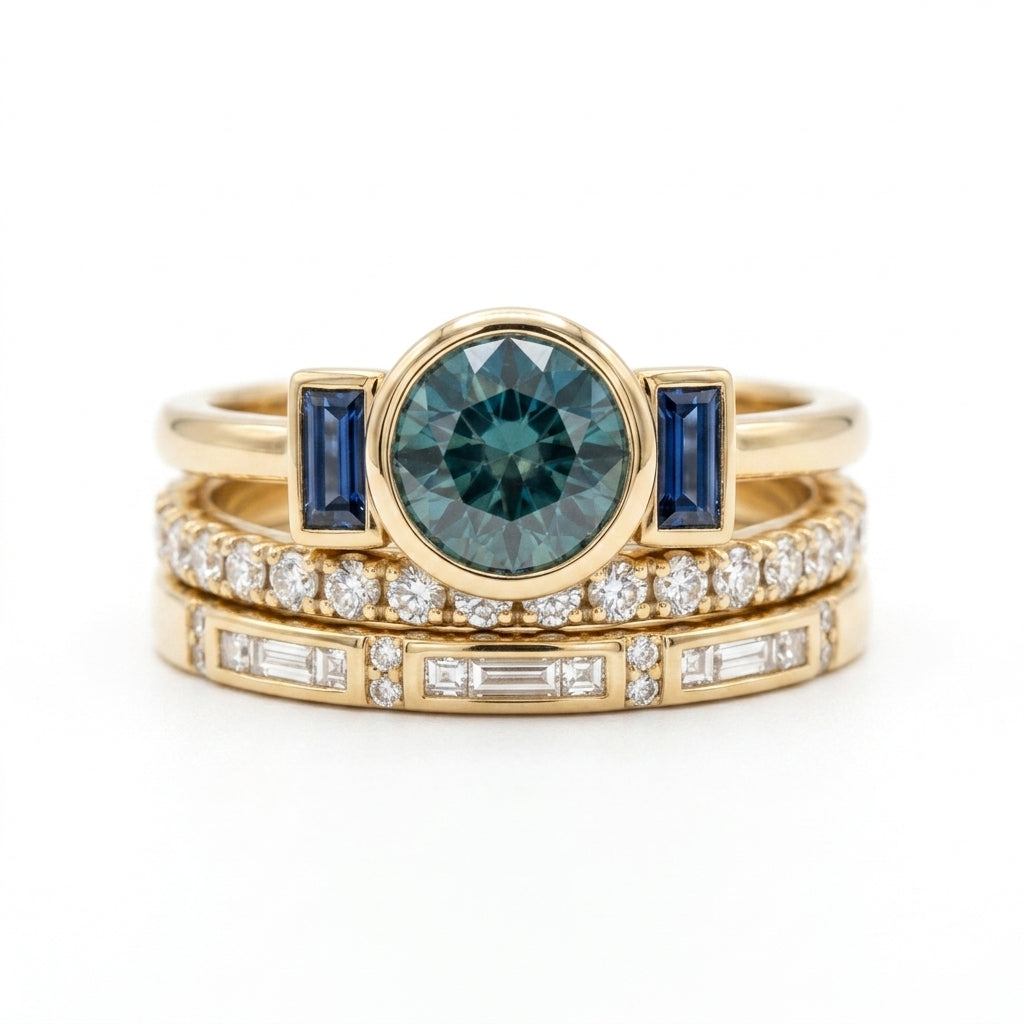 Set de Anillos Azul Elegante Antiguo | Oro