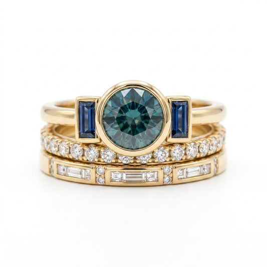 Set de Anillos Azul Elegante Antiguo | Oro