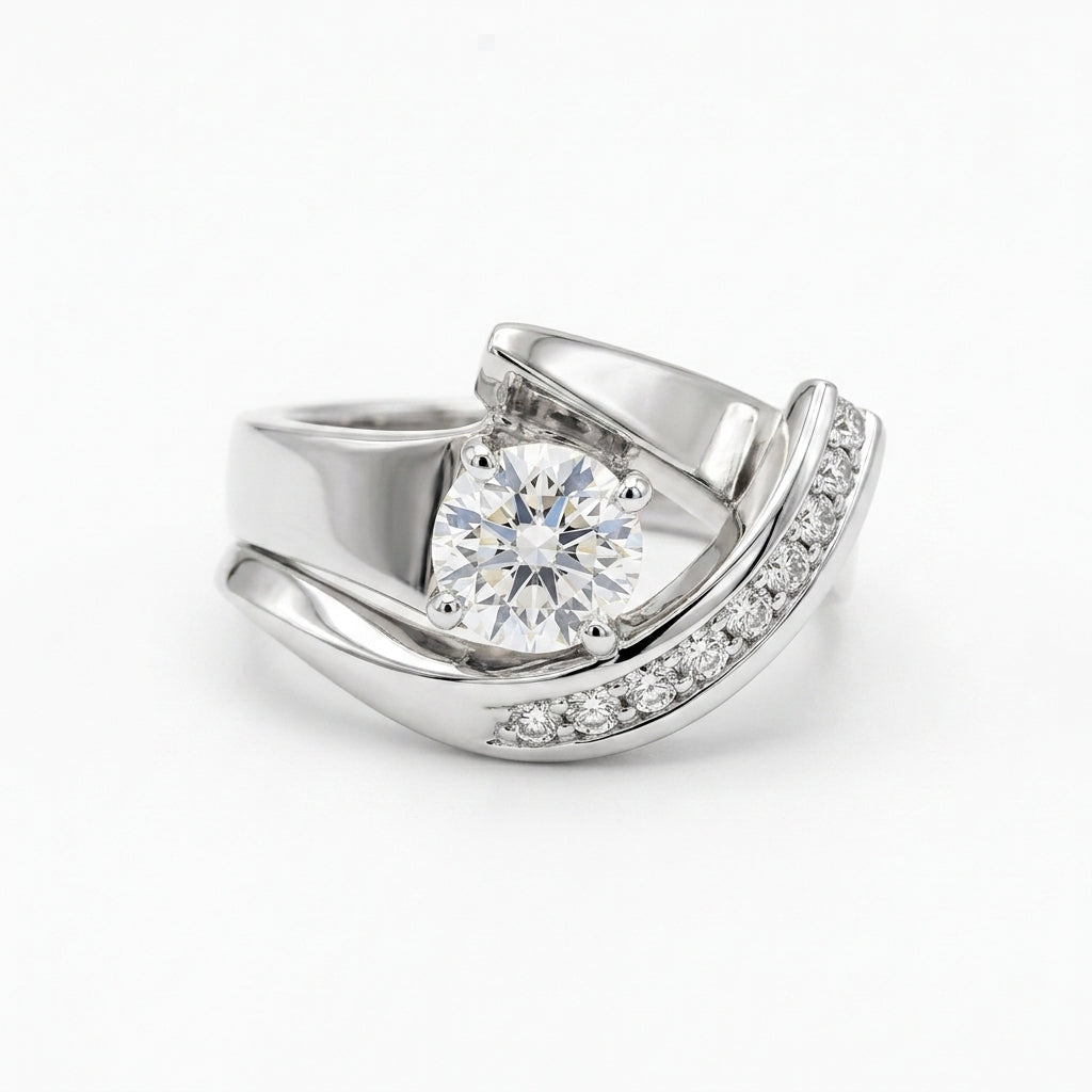 Anillo de Zirconia Oro y Plata Irregular Antiguo | Oro Mixto