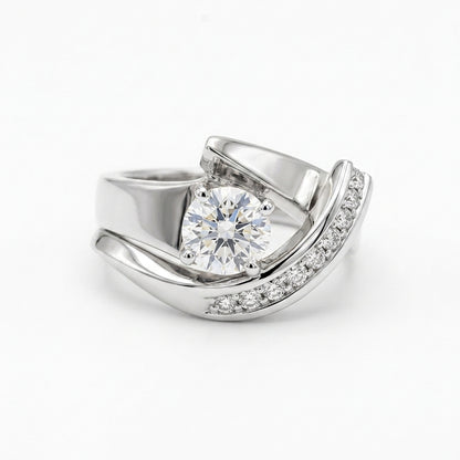 Anillo de Zirconia Oro y Plata Irregular Antiguo | Oro Mixto