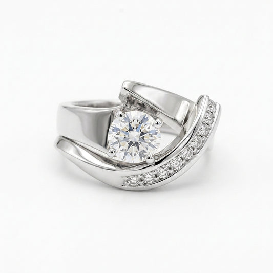 Anillo de Zirconia Oro y Plata Irregular Antiguo | Oro Mixto