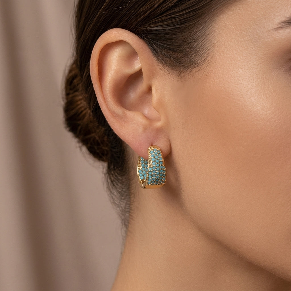 Aretes de Argolla con Cuentas de Turquesa Tono Dorado | Oro