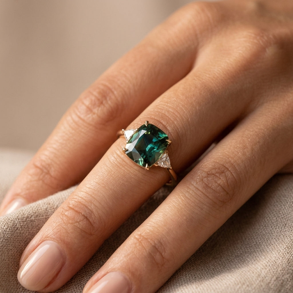 Anillo de Piedra Verde Estilo Vintage | Oro