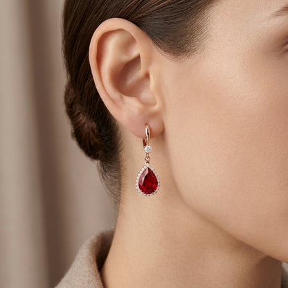Aretes Lágrima de Rubí | Oro Rosa