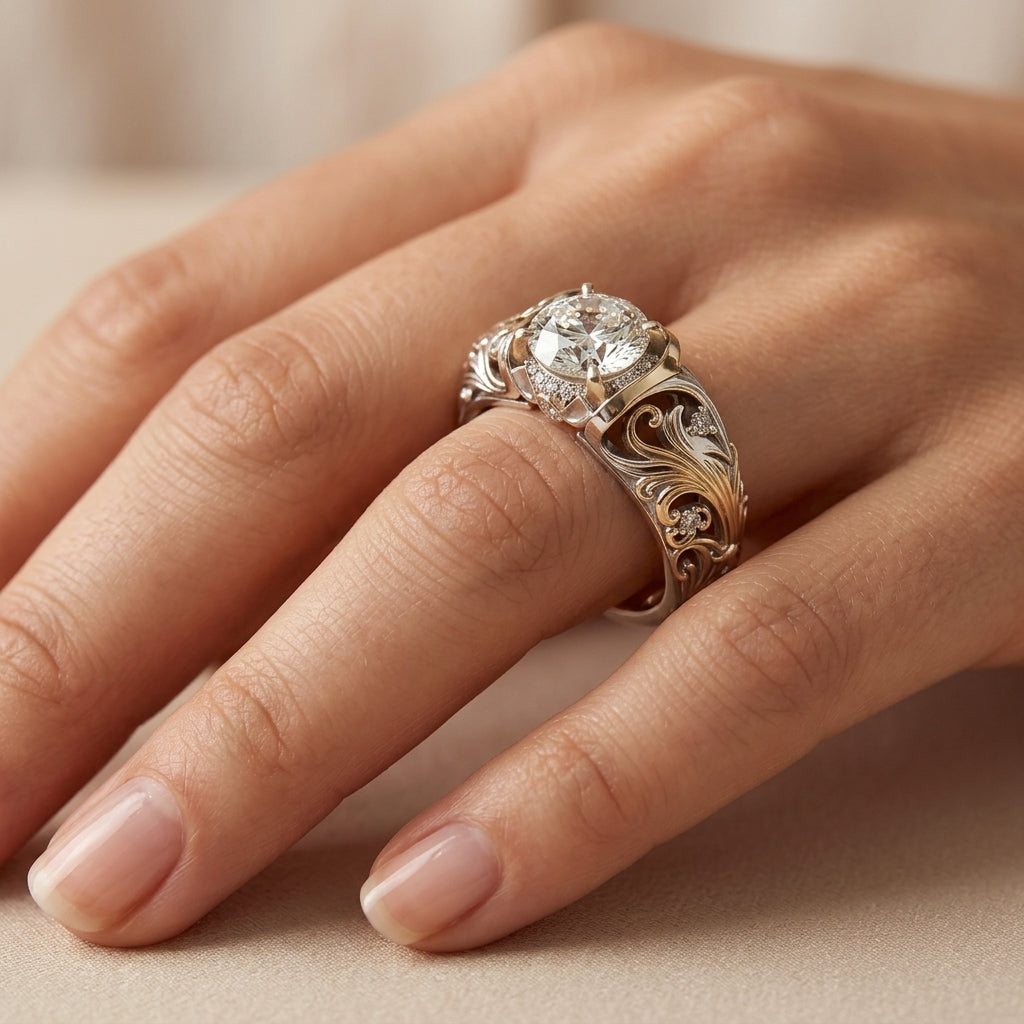 Anillo de Cristal Exquisito | Oro Blanco