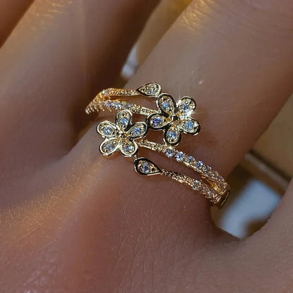 Anillo de Flor Brillante Elegante | Oro