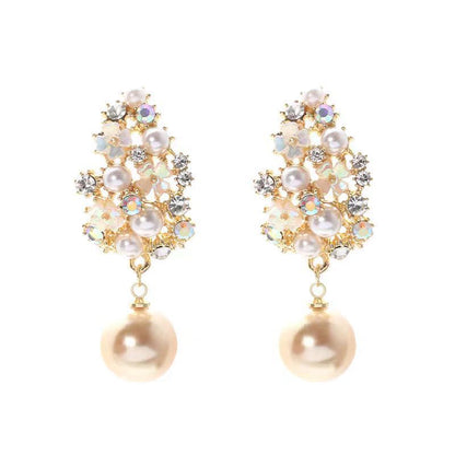 Aretes de Flor y Perla Elegantes | Oro