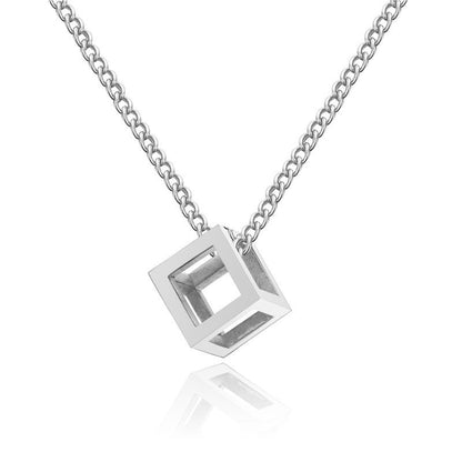 Collar con Colgante Cubo Hueco | Oro Blanco