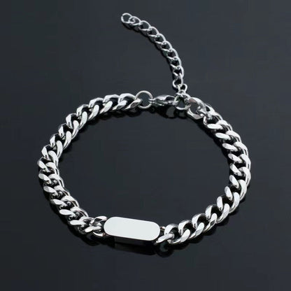 Pulsera de Cadena Cubana con Placa | Oro Blanco
