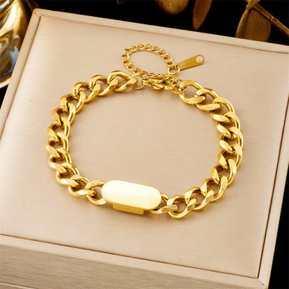 Pulsera de Cadena Cubana con Placa | Oro