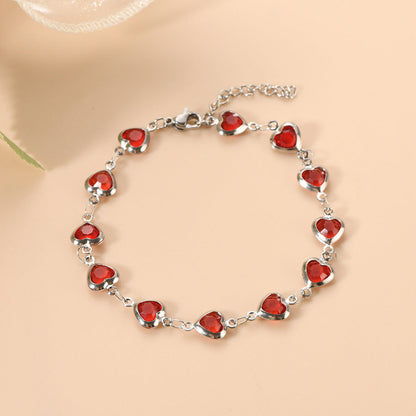Pulsera Cadena Corazón de Rubí en Plata