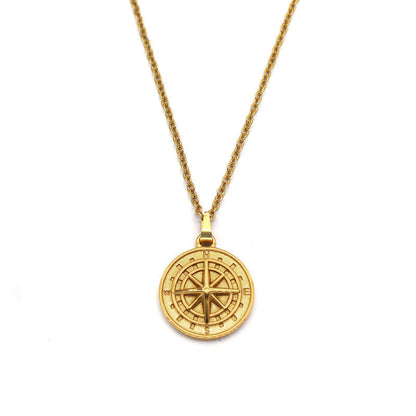 Collar con Colgante Brújula | Oro Blanco