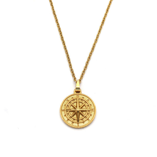 Collar con Colgante Brújula | Oro Blanco