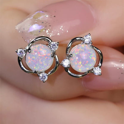 Aretes de Botón Trío de Ópalo | Oro Blanco