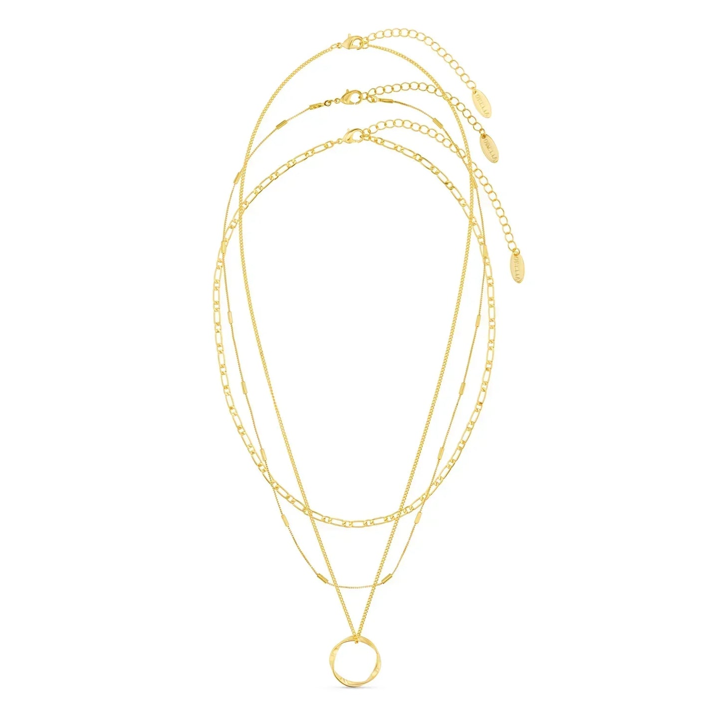 Collar de Tres Hileras con Círculo Abierto | Oro Blanco