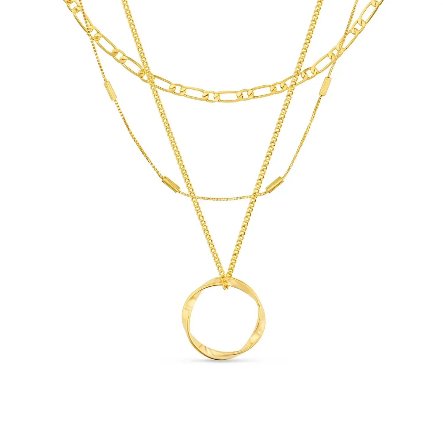 Collar de Tres Hileras con Círculo Abierto | Oro Blanco