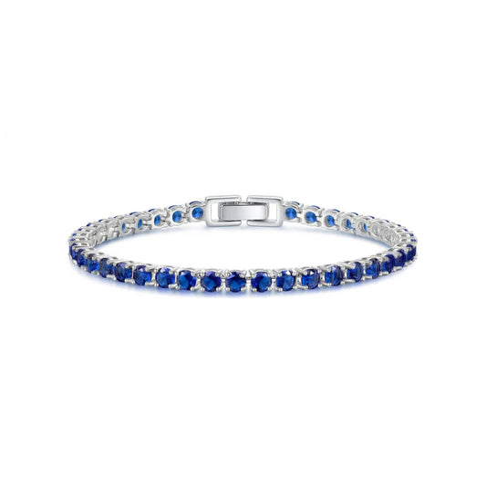 Pulsera Tennis de Zafiro Corte Redondo | Oro Blanco