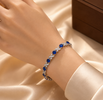 Pulsera de Eslabones Floral de Zafiro en Plata