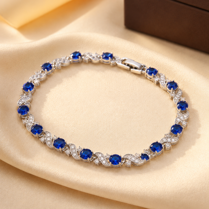 Pulsera de Eslabones Floral de Zafiro en Plata