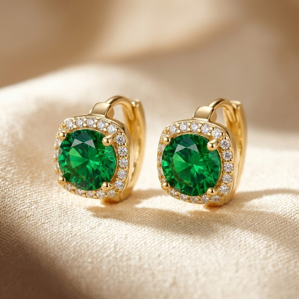 Pendientes Aro Halo de Esmeralda en Oro
