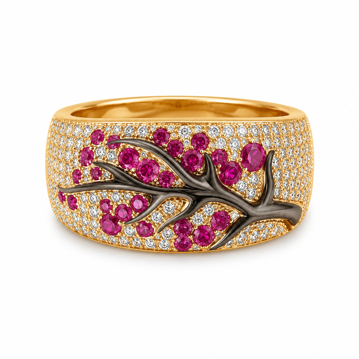 Anillo Árbol de Flores de Rubí | Oro Blanco