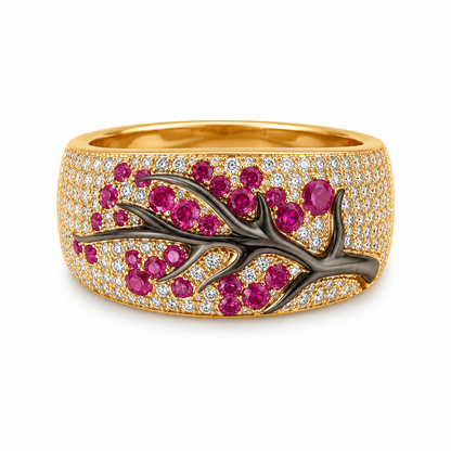 Anillo Árbol de Flores de Rubí | Oro Blanco