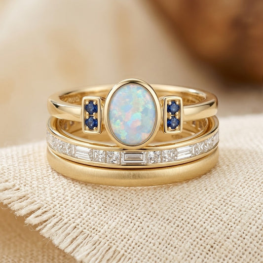 Set de Anillos Apilados con Engaste en Oro