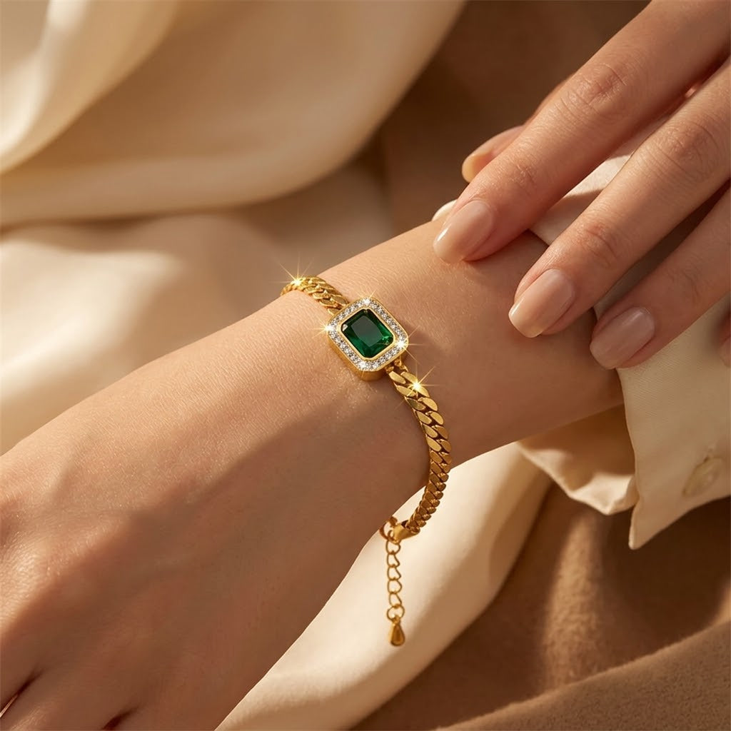 Pulsera Cadena de Esmeralda en Oro