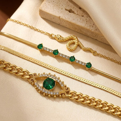 Set de Pulseras Charm de Esmeralda en Oro