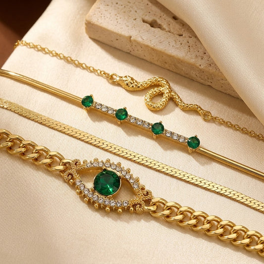 Set de Pulseras Charm de Esmeralda en Oro