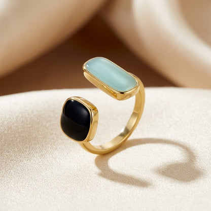 Anillo Abierto Doble Piedra en Oro