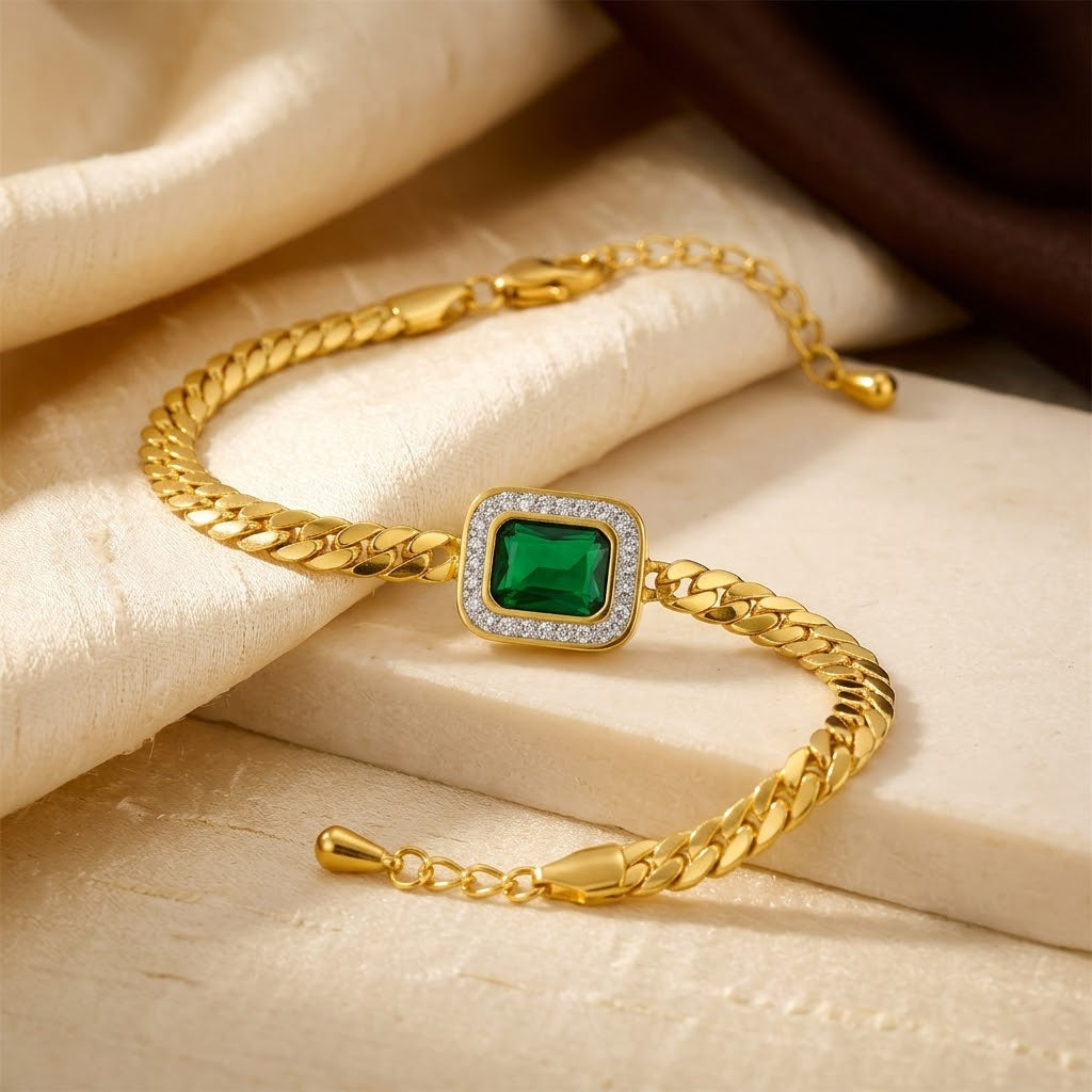 Pulsera Cadena de Esmeralda en Oro