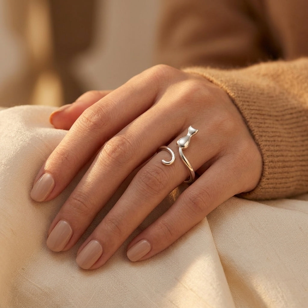 Anillo Motivo Gato en Plata