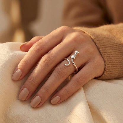 Anillo Motivo Gato en Plata