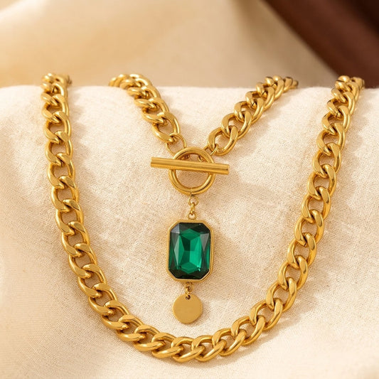 Collar Cadena de Esmeralda en Oro